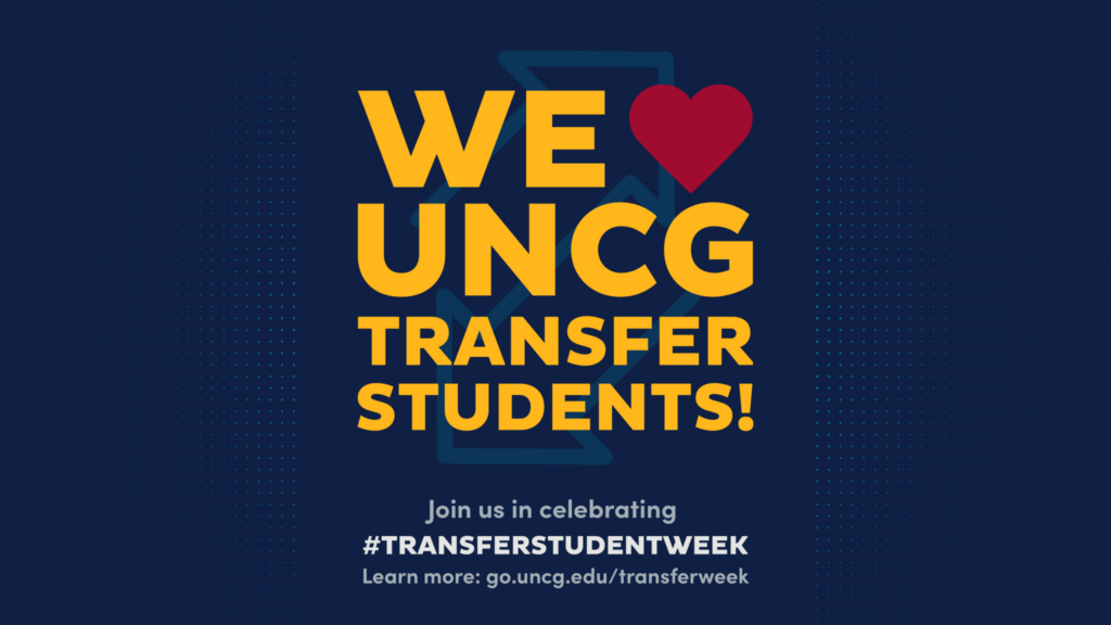 Transfer Week Graphic for Social Media; Horizontal version of We 'heart' UNCG Transfer Students