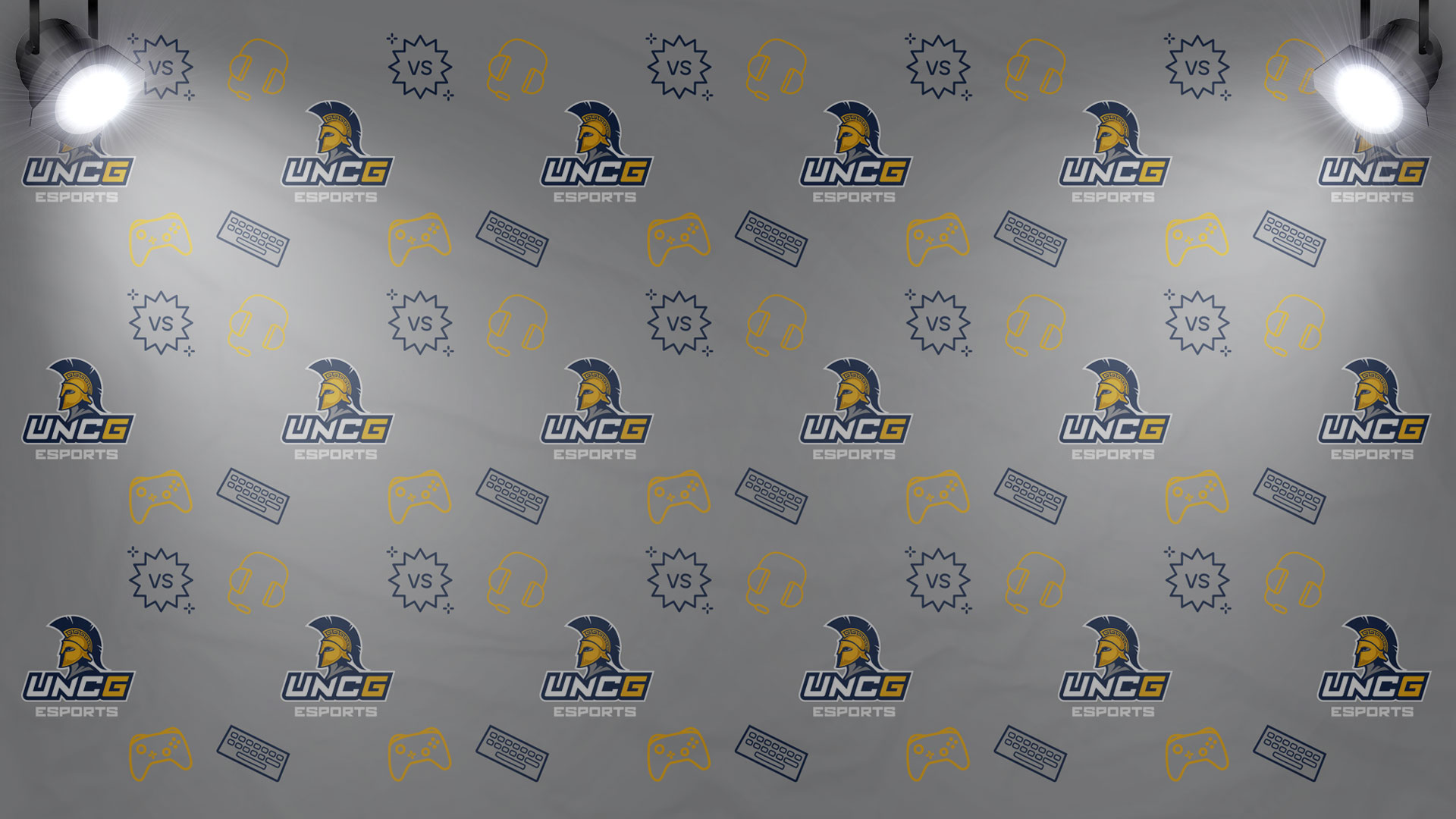 Grey Background of the UNCG Esports logo in a step and repeat pattern