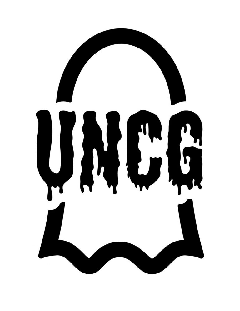 Halloween stencil number 1 showing Ghost graphic with UNCG letters on top