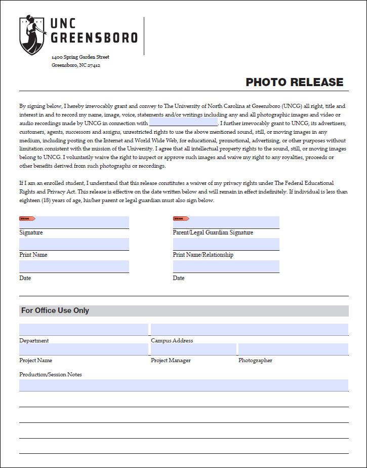 Screen Capture image of Photo Release Form