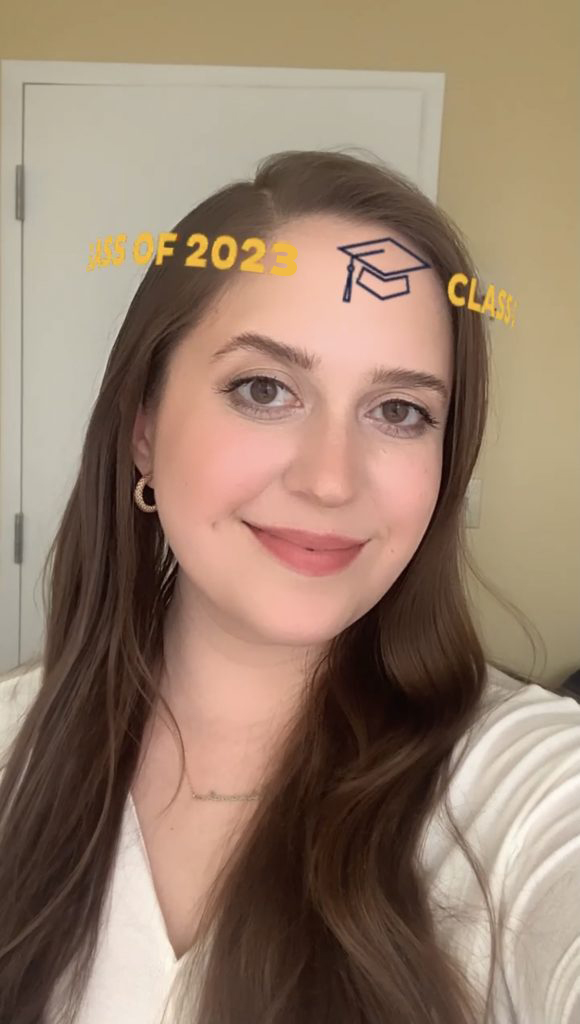 Class of 2023 AR Filter showing female graduate