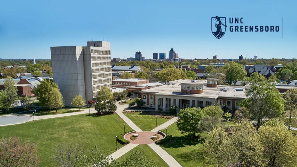 Wallpaper image from Aerial photo of campus showing the Elliott University Center building and the Library Tower