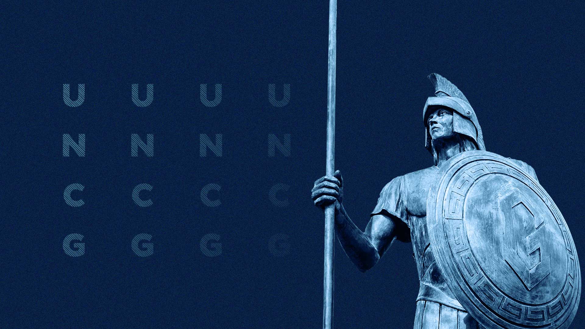 Wallpaper image Spartan statue on blue background with UNCG letters