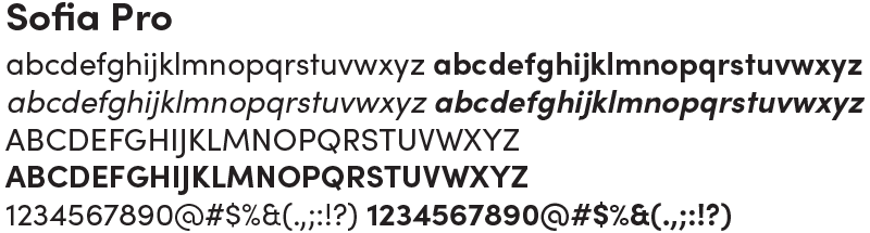 Samples of Sofia Pro typeface.